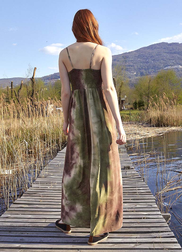 Strapless Long Khaki Tie Dye Summer Dress