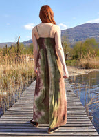 Strapless Long Khaki Tie Dye Summer Dress