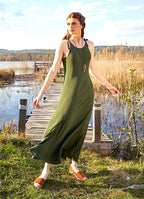 Halter Neckline Strappy Maxi Khaki Sundress