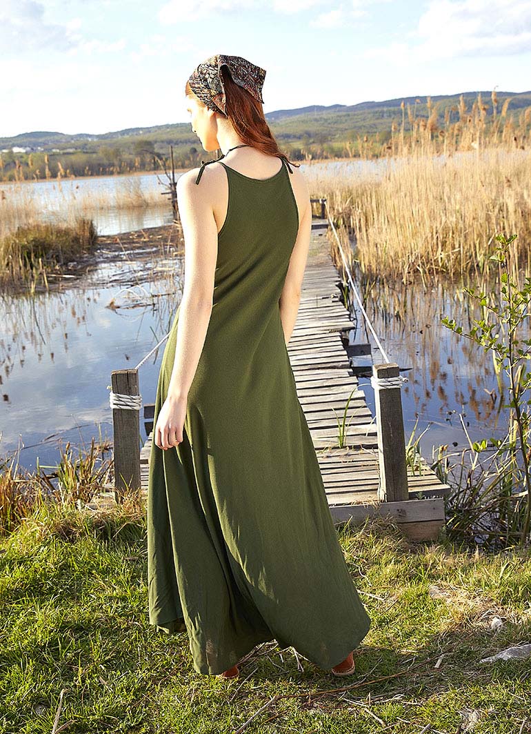 Halter Neckline Strappy Maxi Khaki Sundress