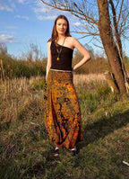 Orange Print Shirred Elastic Waistband Harem Pants