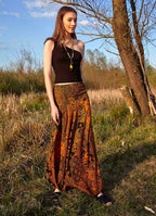Orange Print Shirred Elastic Waistband Harem Pants