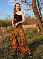 Orange Print Shirred Elastic Waistband Harem Pants