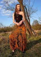 Orange Print Shirred Elastic Waistband Harem Pants