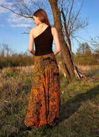 Orange Print Shirred Elastic Waistband Harem Pants