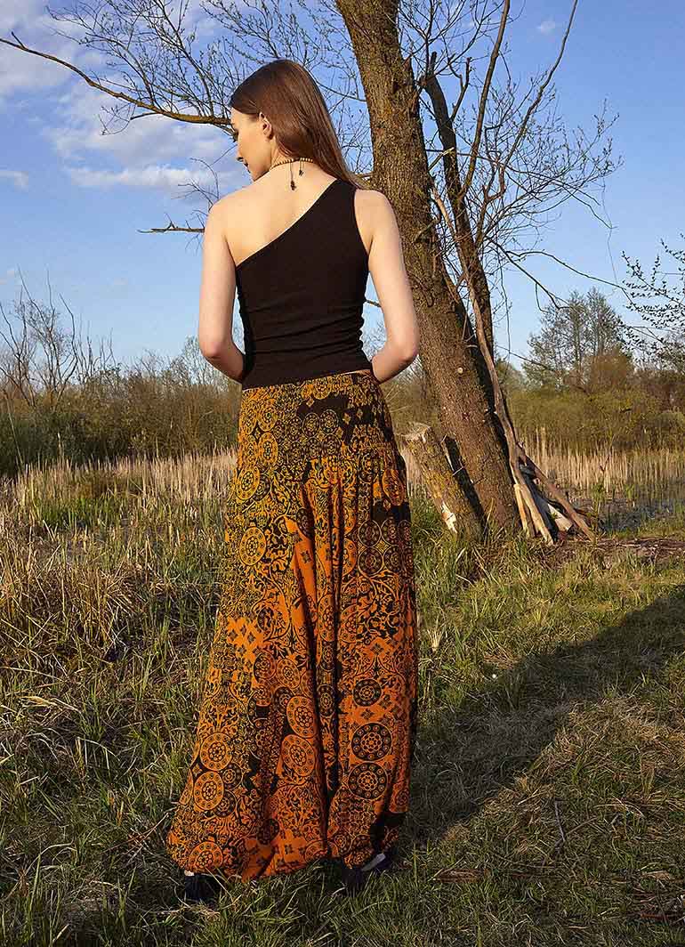 Orange Print Shirred Elastic Waistband Harem Pants