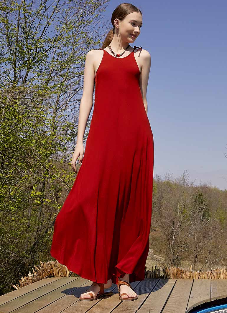Halter Neckline Strappy Maxi Red Sundress
