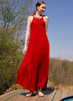 Halter Neckline Strappy Maxi Red Sundress