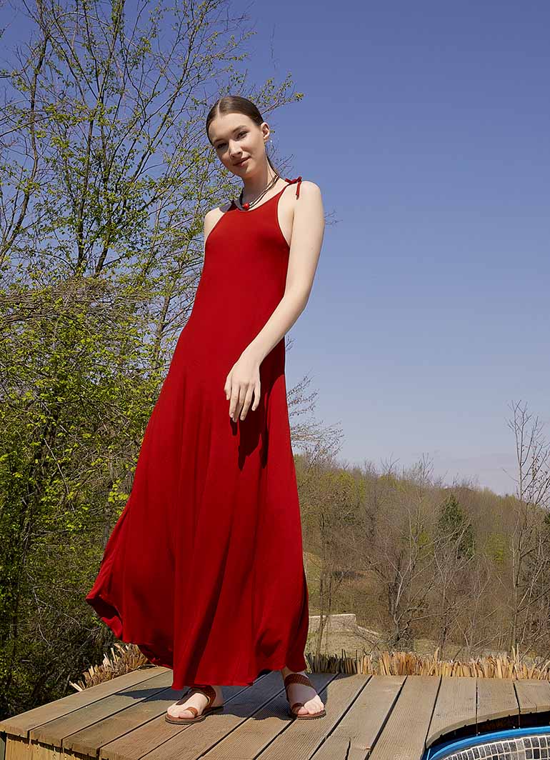 Halter Neckline Strappy Maxi Red Sundress