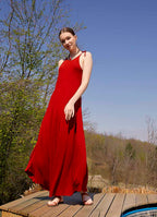Halter Neckline Strappy Maxi Red Sundress