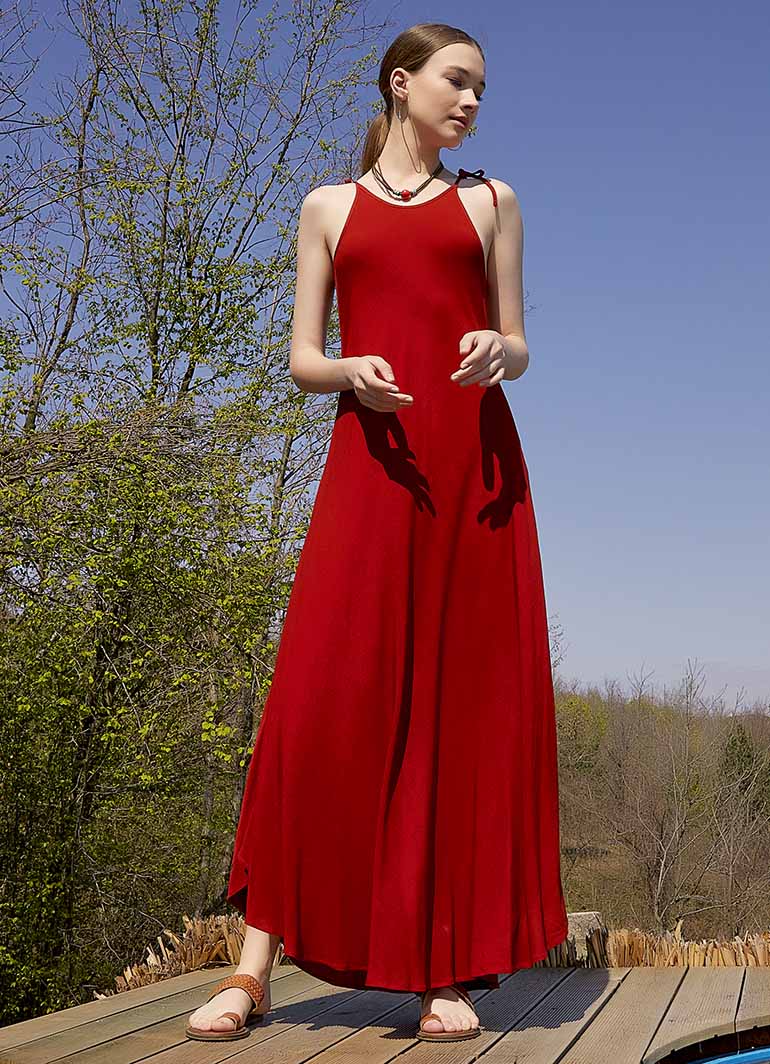 Halter Neckline Strappy Maxi Red Sundress