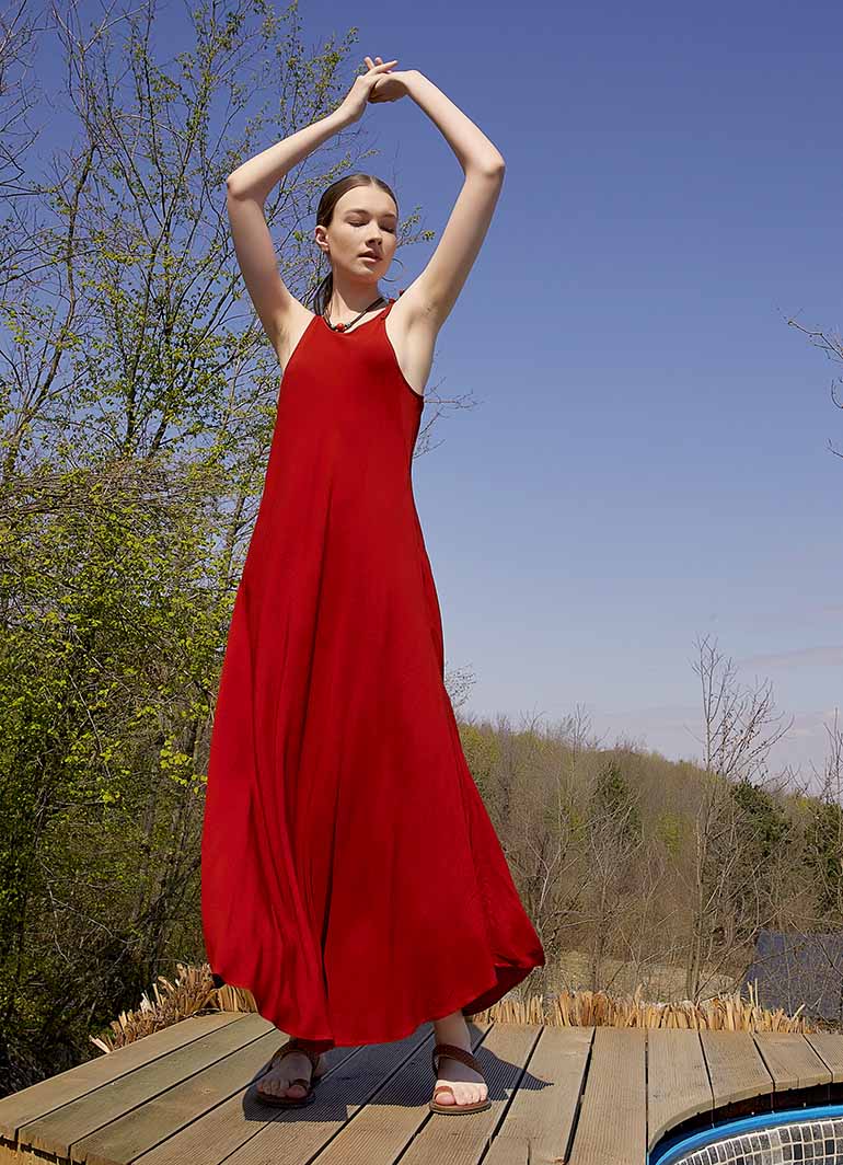 Halter Neckline Strappy Maxi Red Sundress