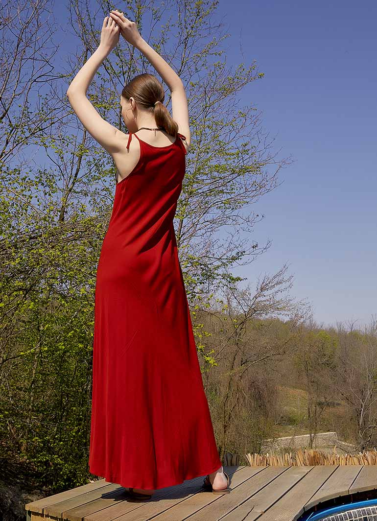 Halter Neckline Strappy Maxi Red Sundress