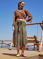 Petrol Pera Asymmetrical Hem Flowy Midi Skirt