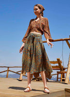 Petrol Pera Asymmetrical Hem Flowy Midi Skirt