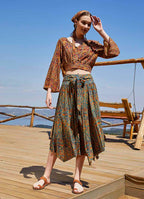 Petrol Pera Asymmetrical Hem Flowy Midi Skirt