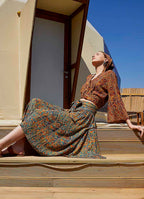 Petrol Pera Asymmetrical Hem Flowy Midi Skirt