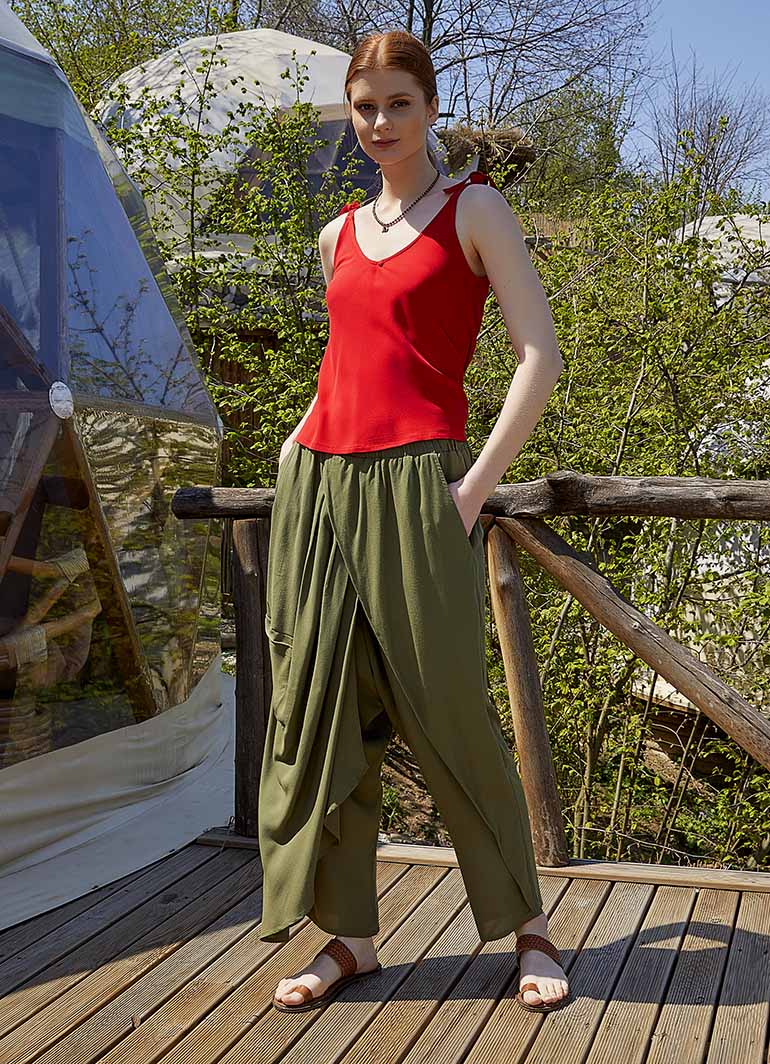 Wrap Front Loose Fit Boho Summer Khaki Pants
