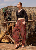 Orange Patterned Bohemian Style Flowy Baggy Trousers