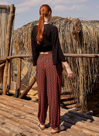 Orange Patterned Bohemian Style Flowy Baggy Trousers