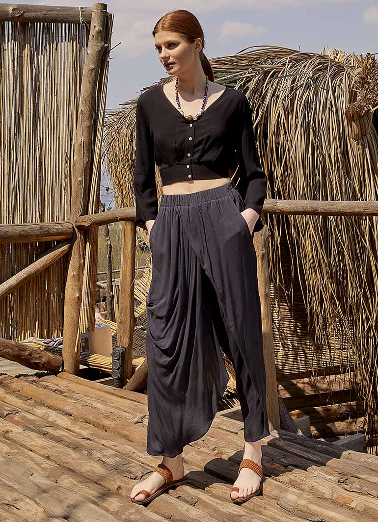 Wrap Front Loose Fit Boho Summer Anthracite Pants