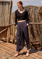 Wrap Front Loose Fit Boho Summer Anthracite Pants