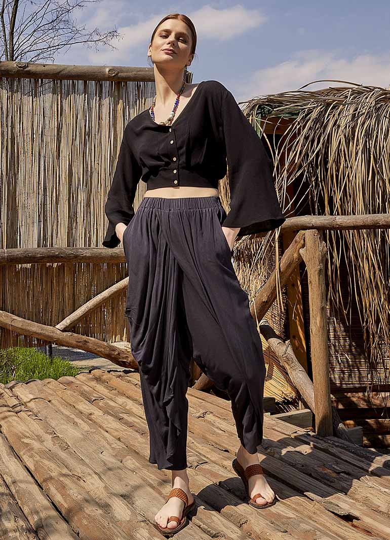 Wrap Front Loose Fit Boho Summer Anthracite Pants
