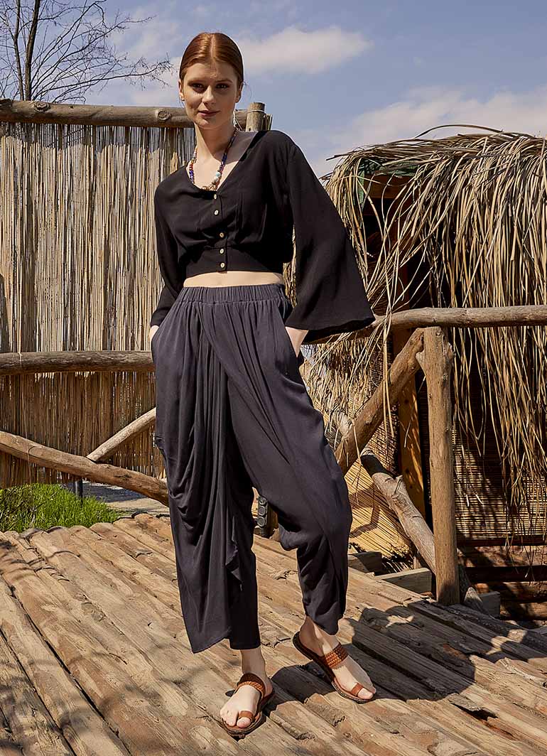 Wrap Front Loose Fit Boho Summer Anthracite Pants
