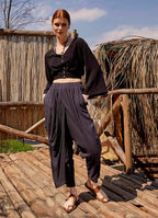 Wrap Front Loose Fit Boho Summer Anthracite Pants