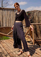 Wrap Front Loose Fit Boho Summer Anthracite Pants