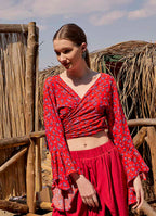 Oranj Flower Gypsy Style Bell Sleeve Crop Top