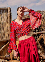 Oranj Flower Gypsy Style Bell Sleeve Crop Top