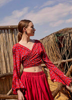 Oranj Flower Gypsy Style Bell Sleeve Crop Top