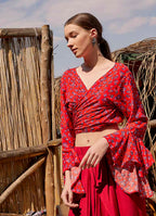 Oranj Flower Gypsy Style Bell Sleeve Crop Top