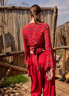 Oranj Flower Gypsy Style Bell Sleeve Crop Top
