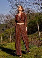 High Rise Wide Leg Mustard Rug pattern Palazzo Pants