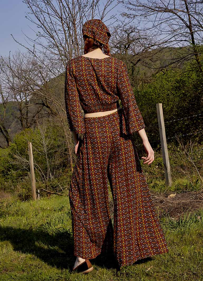 High Rise Wide Leg Mustard Rug pattern Palazzo Pants