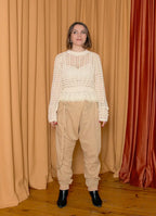 Elastic Waist Laced Yellow Brown Womens Knitwear