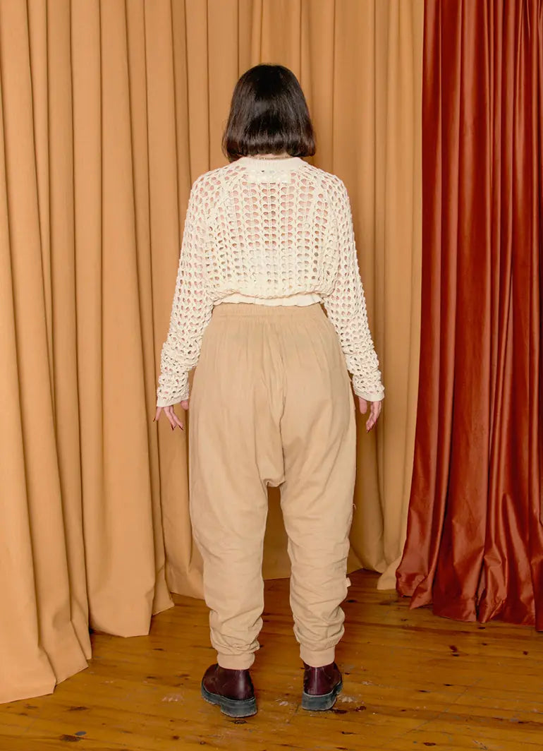 Elastic Waist Laced Yellow Brown Womens Knitwear