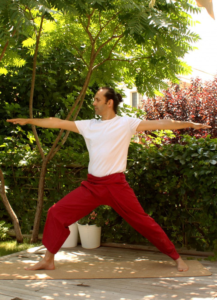 Tie Waist Wide Leg Men's Red Fisherman Yoga Pants
