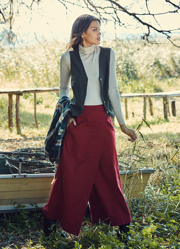 Elastic Waistband Side Pockets Gypsy Red Culottes