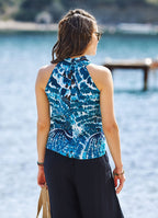 Batik Print Cowl Neck Wrap Front Boho Summer Top