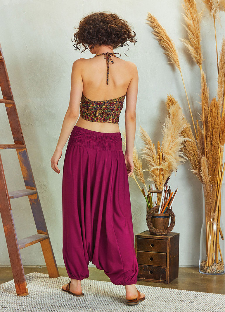 Halter Neck Open Back Burgundy Floral Crop Blouse