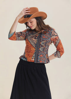 Collar Button Detail Coffee Authentic Blouse 4886