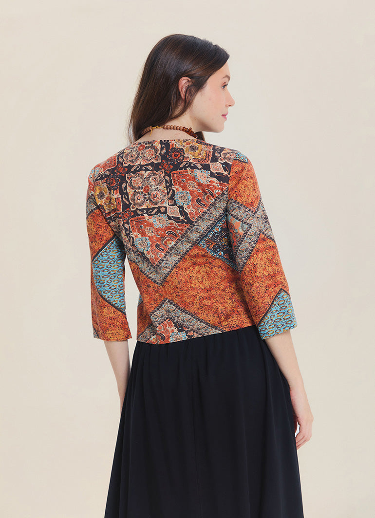 Elastic Waist Double Layer Brown Print Asymmetrical Skirt