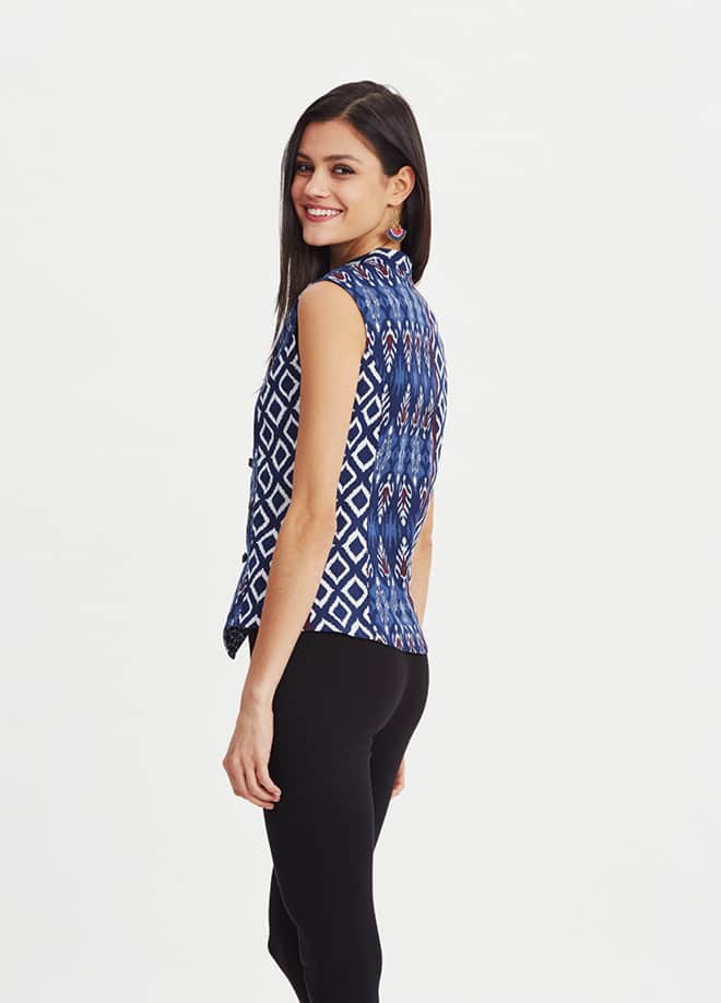 Ethnic Printed Button Down Blue Patch Shirt