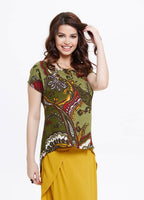 Ethnic Print Gypsy Wholesale Boat Neck Green Top