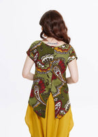 Ethnic Print Gypsy Wholesale Boat Neck Green Top