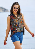 Beige Pattern Dip Hem Button Down Shirt