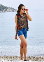 Beige Pattern Dip Hem Button Down Shirt